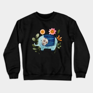 Cute watercolor elephant with flowers Crewneck Sweatshirt